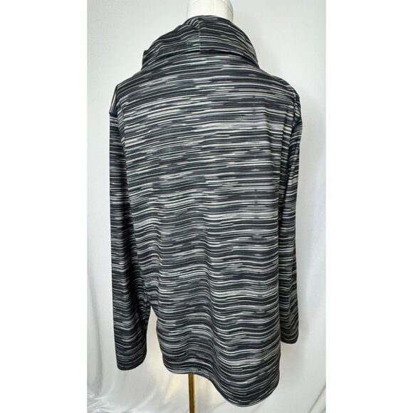 T By Talbots XL Womens Black White Striped Pullover Drawstring Cowl Neck UPF 50 - Picture 7 of 9